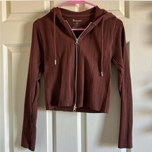 No Boundaries Brown Ribbed Zip-Up Hoodie
